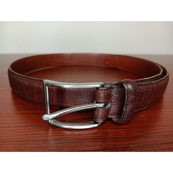 Coach Belt Mens 34 Brown Mocha Textured Cowhide Leather Brass Buckle USA - Picture 1 of 5